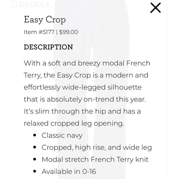 CAbi Easy Crop #5177 Navy Belted Crop Pants Size 10 EUC - Picture 10 of 11